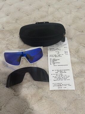 Oakley Sutro white and blue glasses with additional clear and black frames